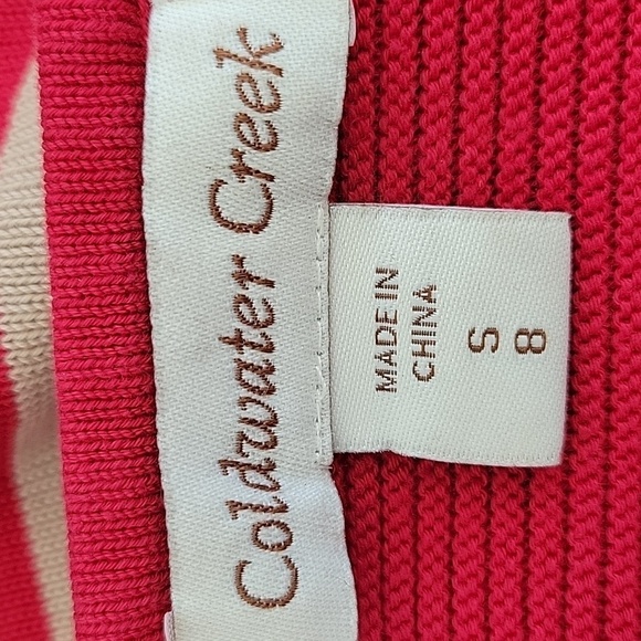 COLDWATER CREEK small red & tan striped 1/2 sleeve cotton sweater - Picture 3 of 5